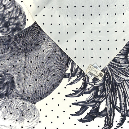 Hermes Silk Plumets Et Panaches Scarf 90 White Black Anthracite 3 of 3