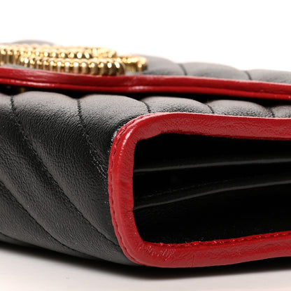 Gucci Vintage Effect Calfskin Matelasse Diagonal Torchon GG Marmont Chain Wallet Black Romantic Cherry 11 of 11