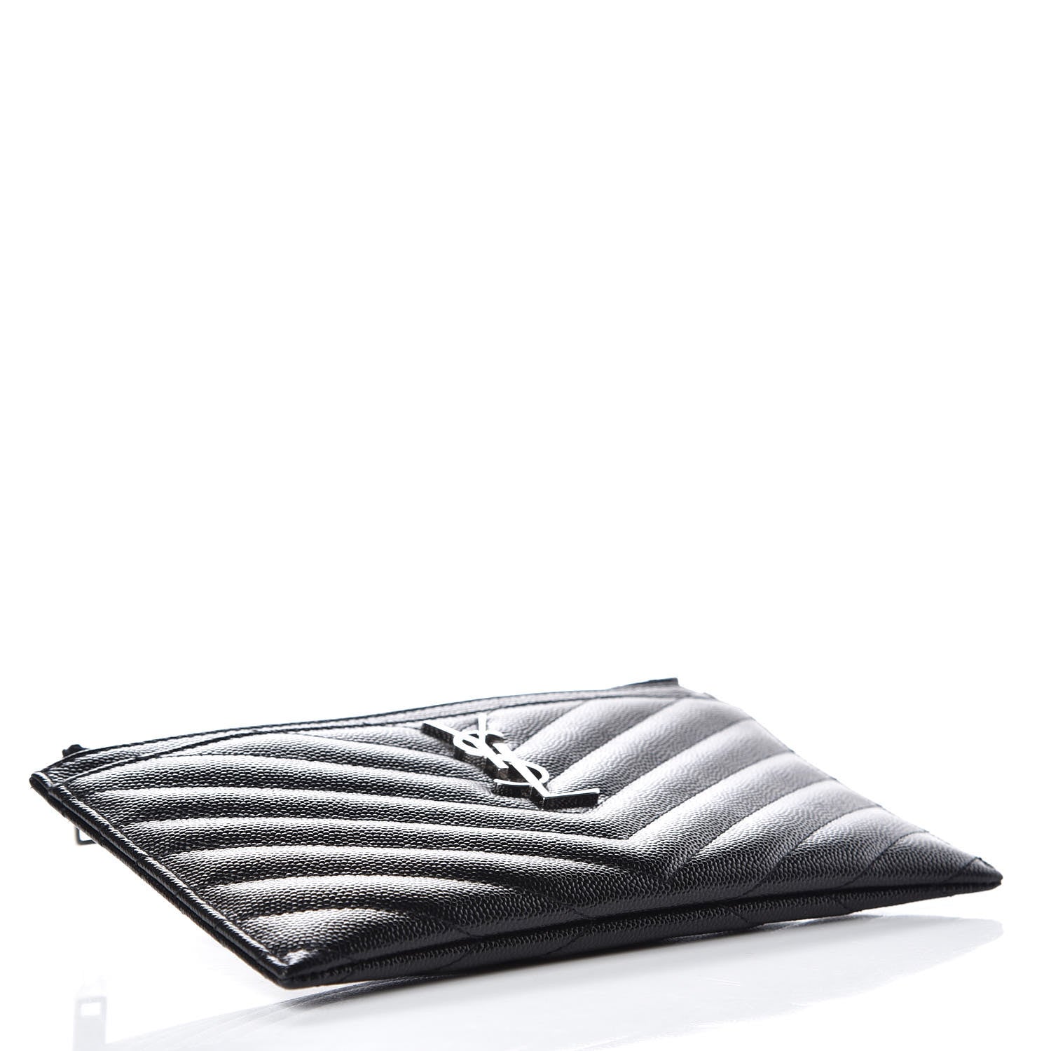 Saint Laurent Grain De Poudre Chevron Monogram Bill Pouch Black 4 of 8