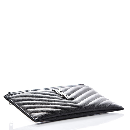 Saint Laurent Grain De Poudre Chevron Monogram Bill Pouch Black 4 of 8