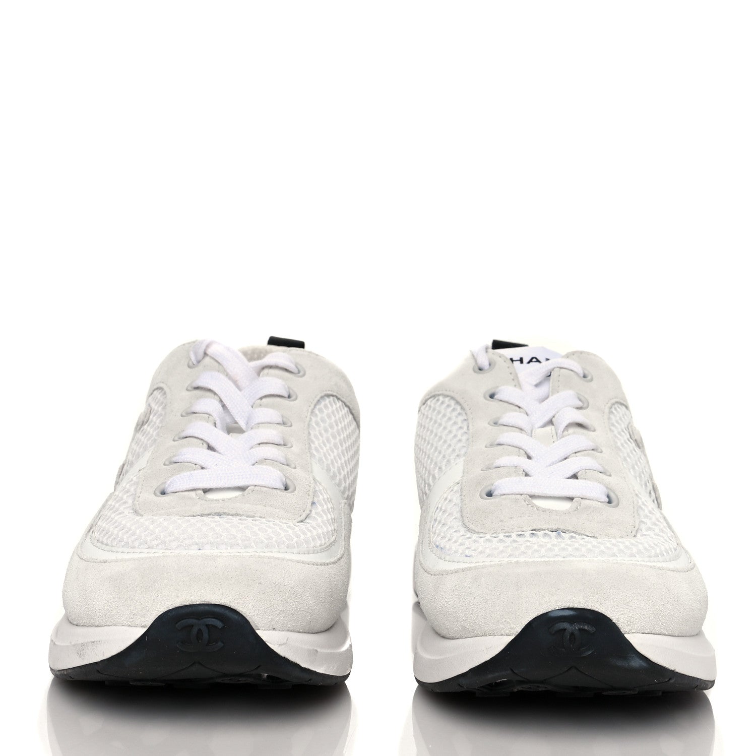 Chanel Calfskin Mesh Lycra Suede Womens Logo Sneakers 39 White 2 of 12