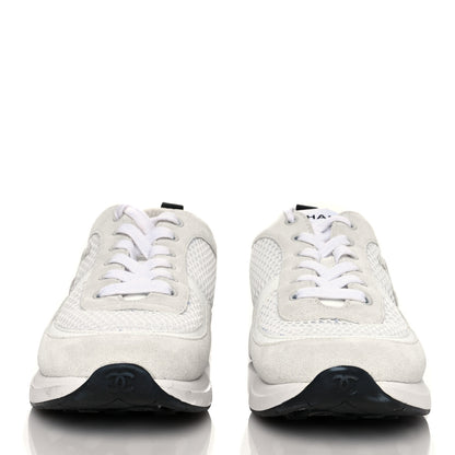 Chanel Calfskin Mesh Lycra Suede Womens Logo Sneakers 39 White 2 of 12