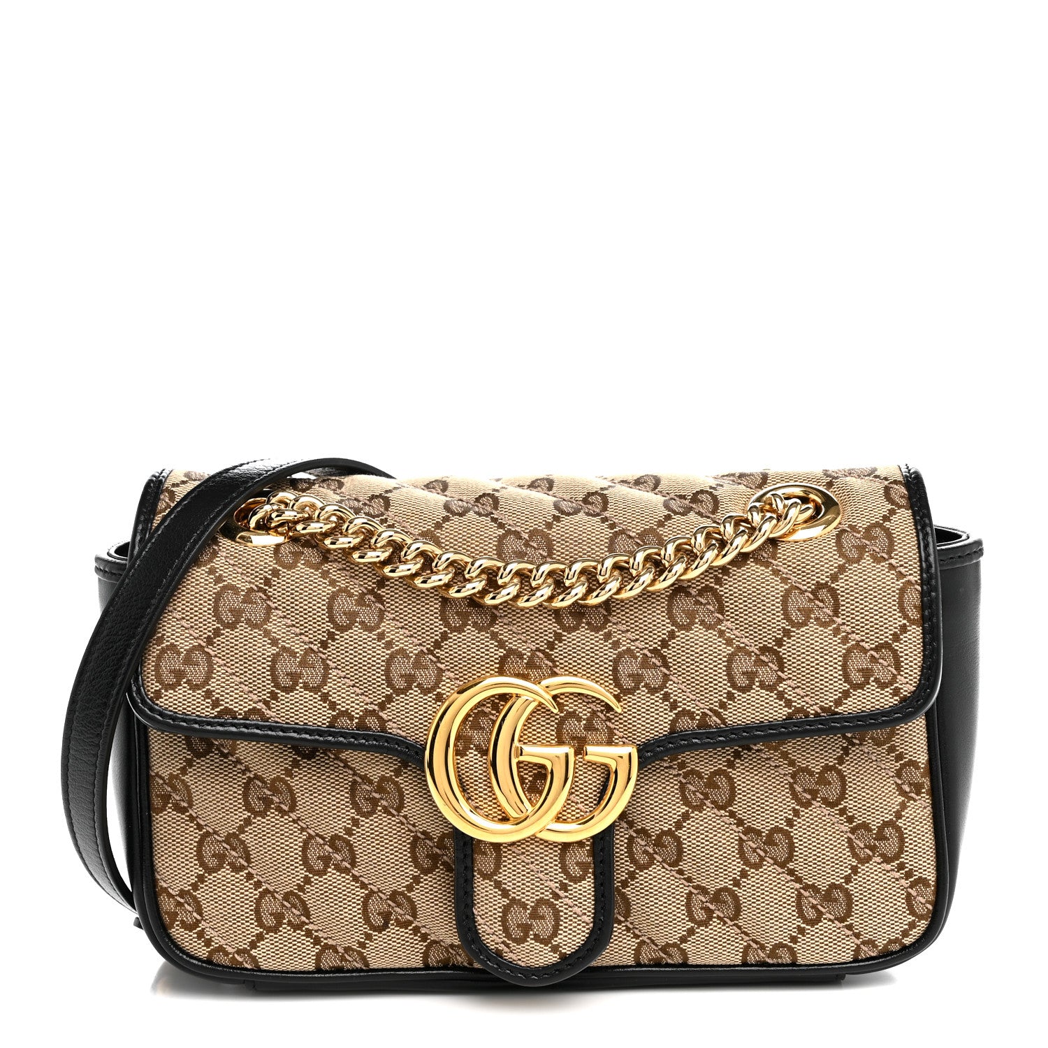 Gucci Monogram Matelasse Diagonal Mini GG Marmont Shoulder Bag Beige Black 1 of 11