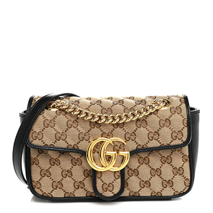 Gucci Monogram Matelasse Diagonal Mini GG Marmont Shoulder Bag Beige Black 1 of 11