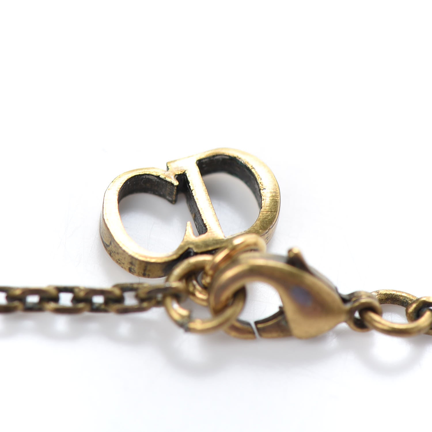 Christian Dior Metal Pearl Heart Necklace Aged Gold 6 of 6
