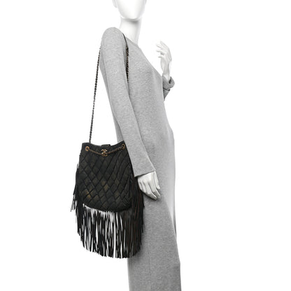 Chanel Calfskin Quilted Into The Fringe Hobo Black Gold 2 of 10