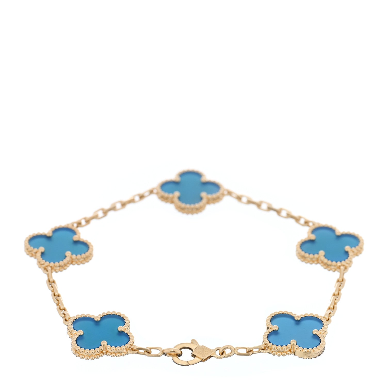 Van Cleef & Arpels 18K Yellow Gold Blue Agate 5 Motifs Vintage Alhambra Bracelet 2 of 4