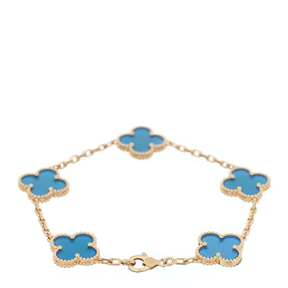 Van Cleef & Arpels 18K Yellow Gold Blue Agate 5 Motifs Vintage Alhambra Bracelet 2 of 4