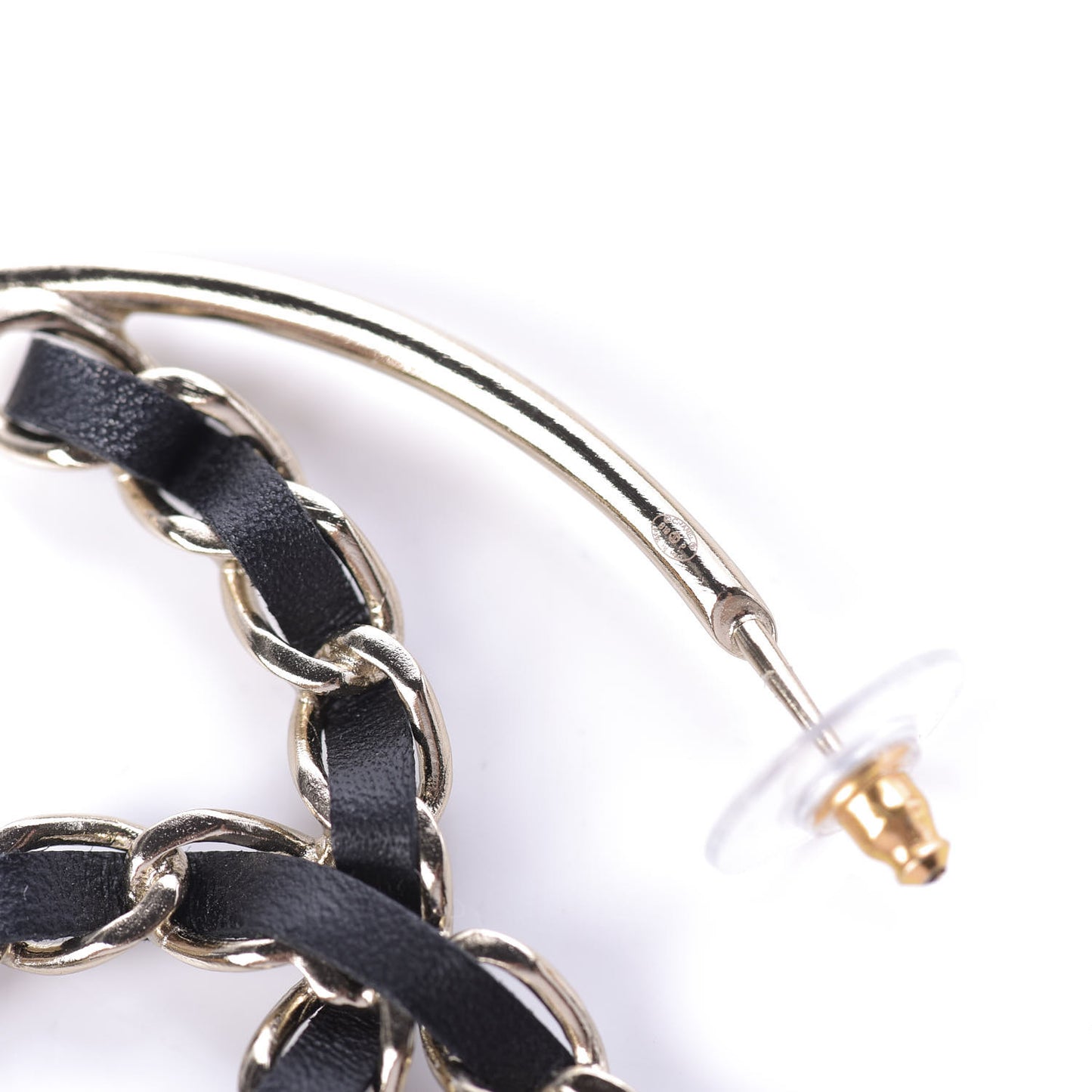 Lambskin CC Chain Hoop Earrings Black Gold