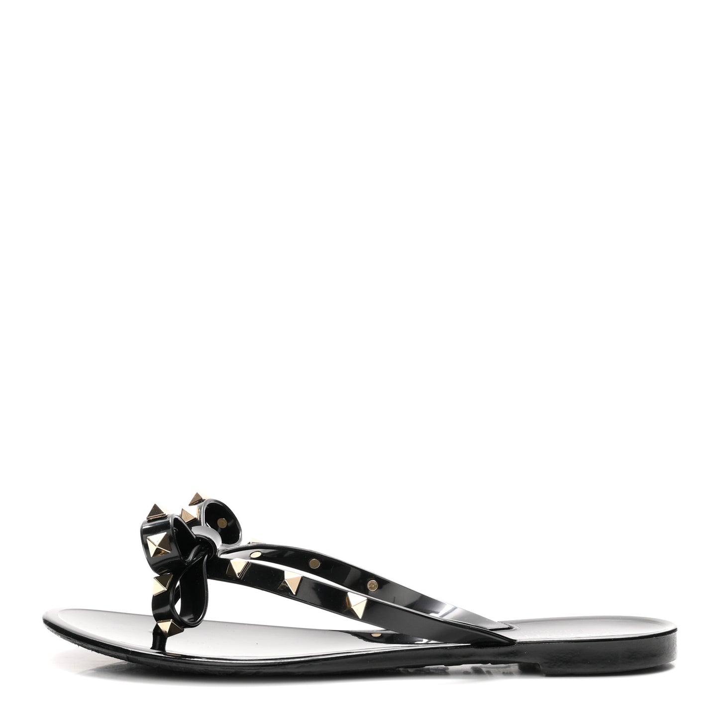 PVC Jelly Rockstud Bow Thong Sandals 38 Black