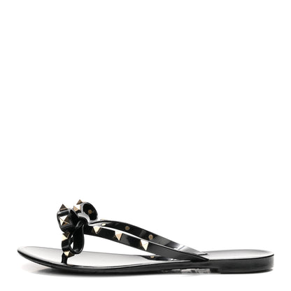 Valentino Garavani PVC Jelly Rockstud Bow Thong Sandals 38 Black 1 of 9
