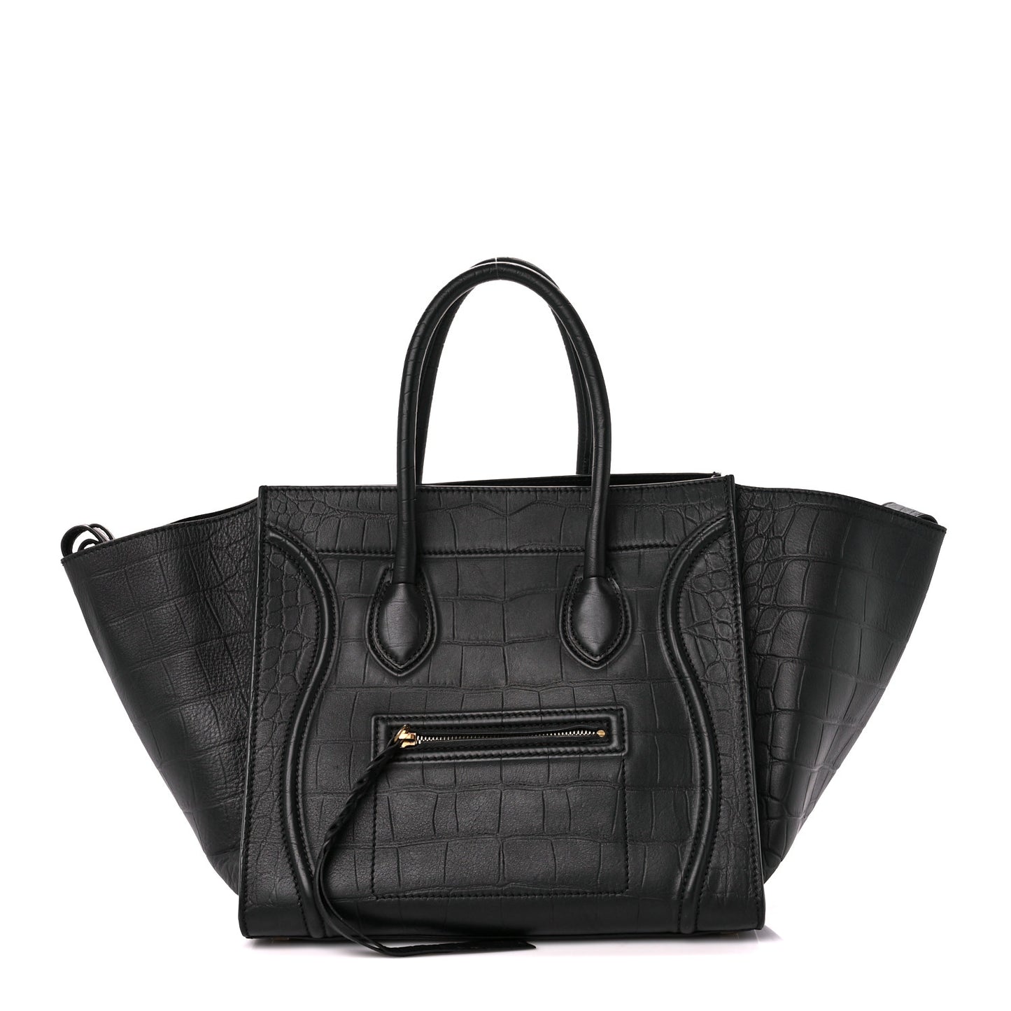 Crocodile Embossed Calfskin Medium Phantom Luggage Black