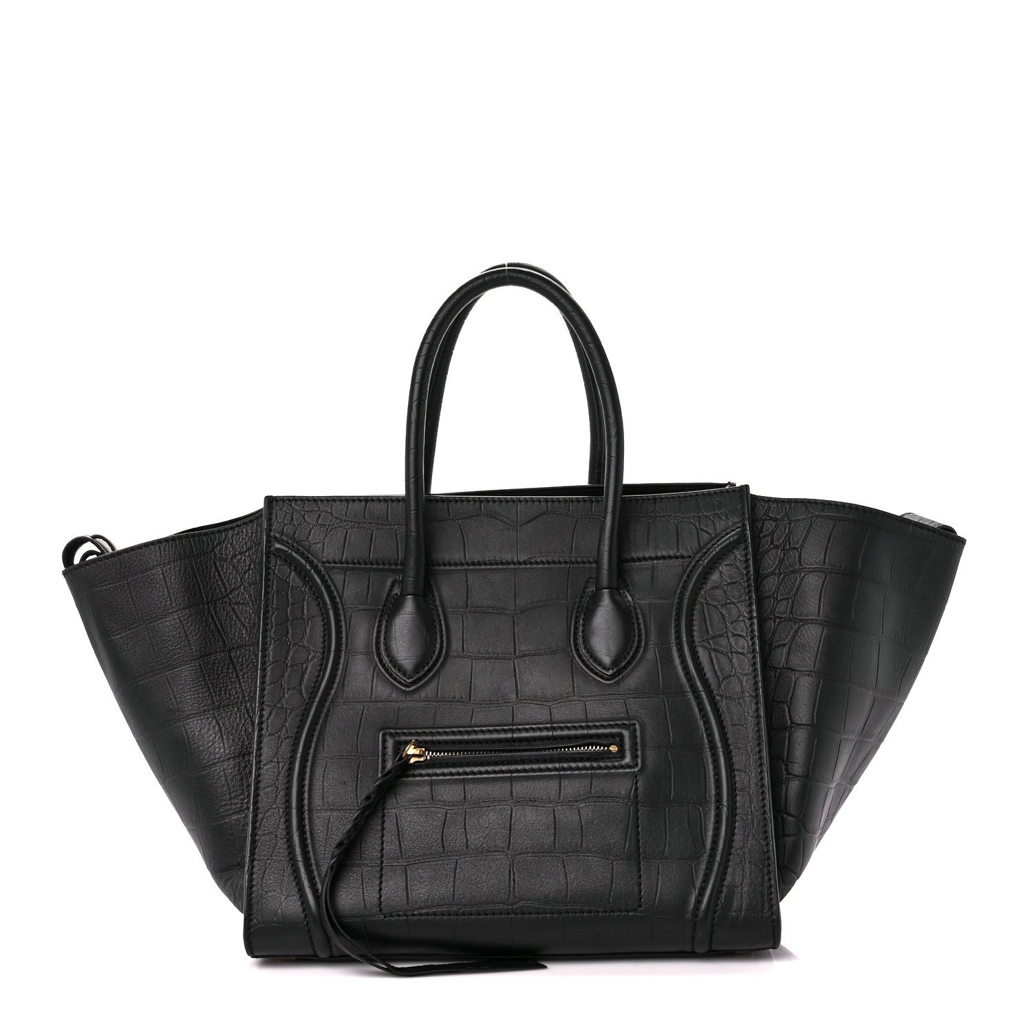 Celine Crocodile Embossed Calfskin Medium Phantom Luggage Black 1 of 10