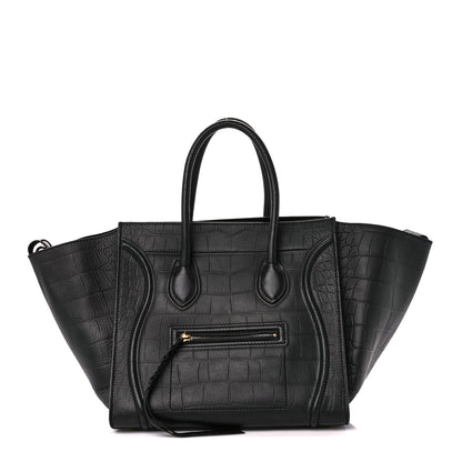 Celine Crocodile Embossed Calfskin Medium Phantom Luggage Black 1 of 10