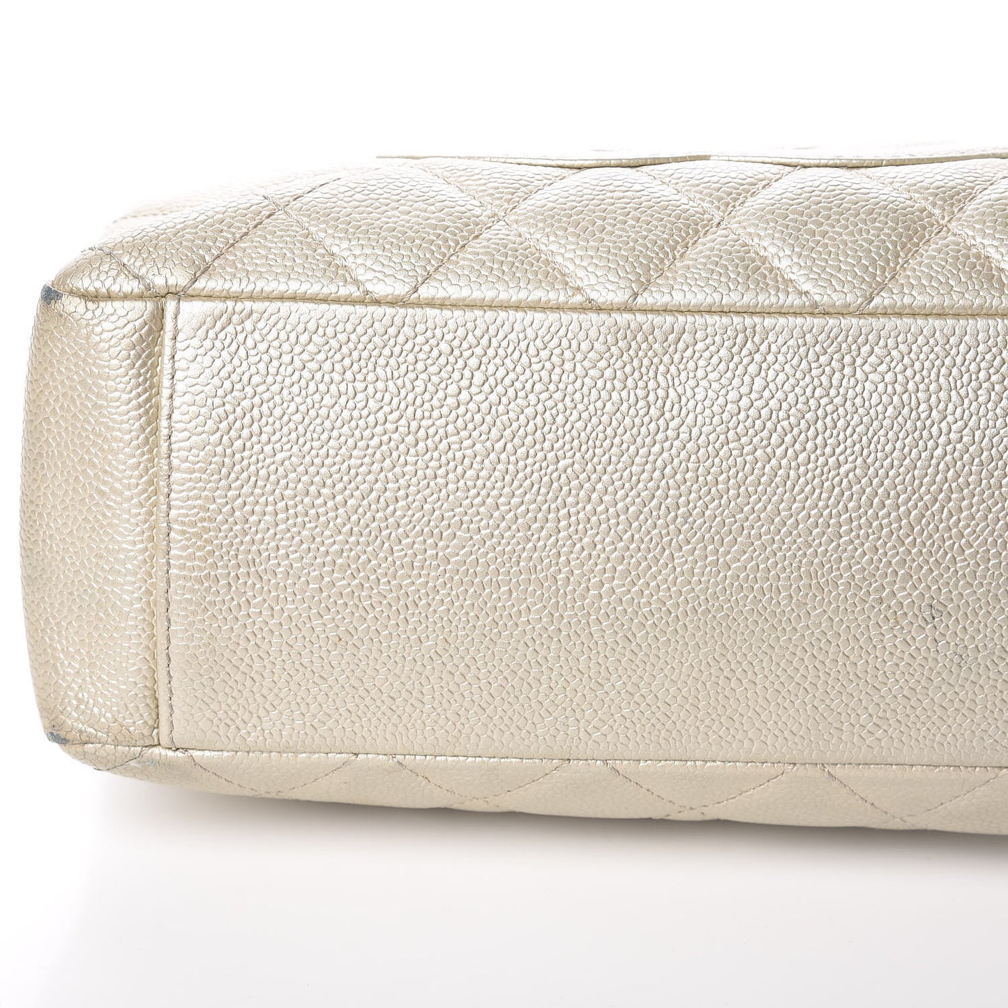 Metallic Caviar Quilted Petit Shopping Tote PST Pearl
