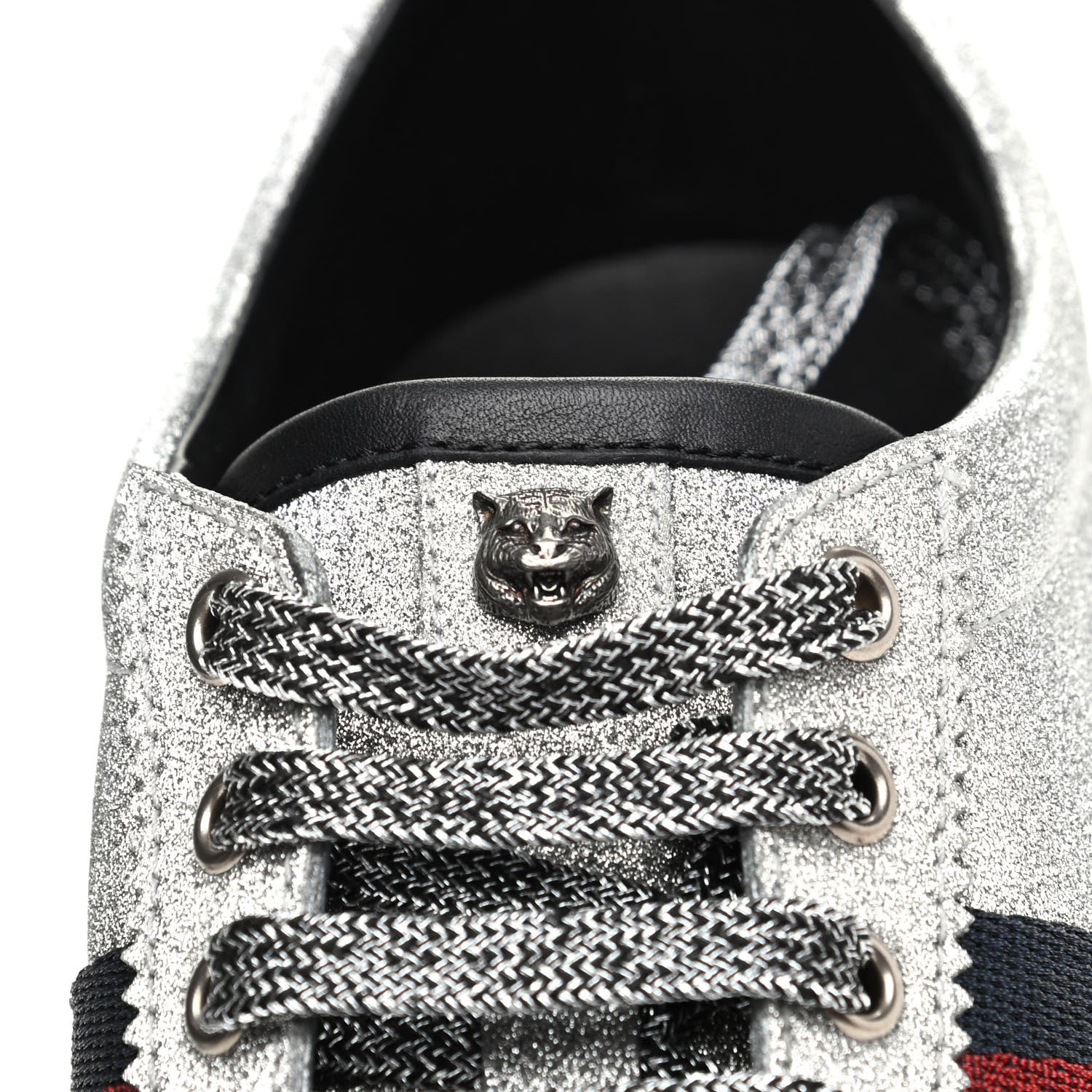 Gucci Glitter Fabric Studded Web Mens Sneakers 9 Silver 9 of 10