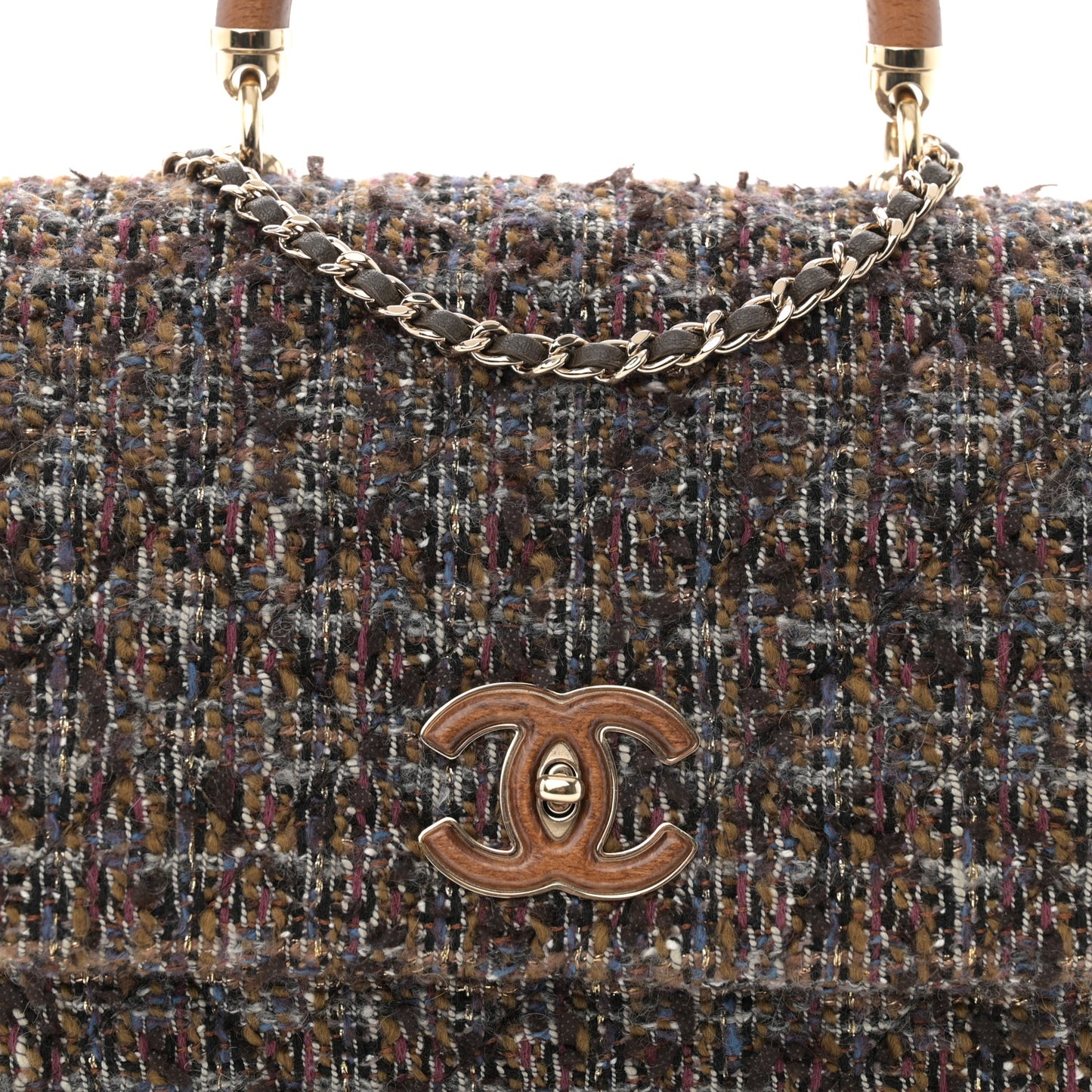 Tweed Wood Mini Coco Handle Flap Beige