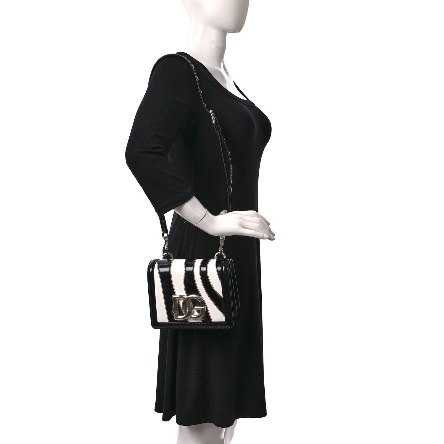Dolce & Gabbana Polished Calfskin Patchwork Zebra 3.5 Crossbody Bag Black White 3 of 8