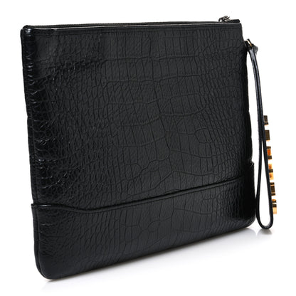 Chanel Calfskin Crocodile Embossed Quilted Medium Gabrielle Cosmetic Case Black 3 of 7