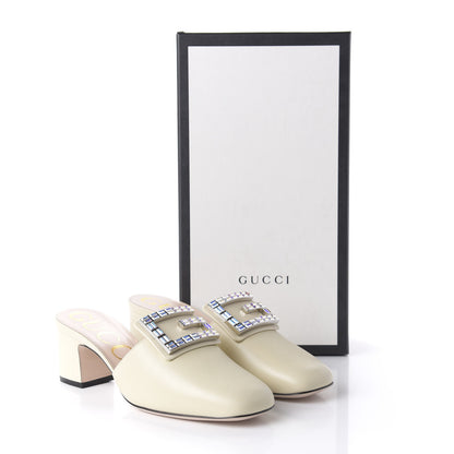 Gucci Malaga Kid Crystal Square G Madelyn Mules 37.5 Vintage White 9 of 10
