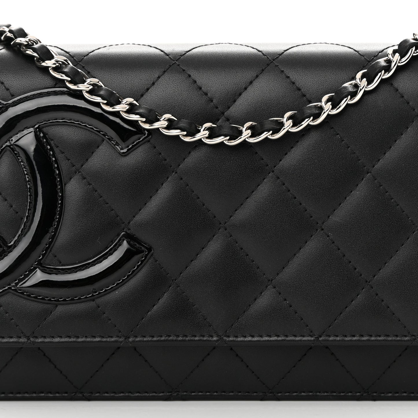 Calfskin Quilted Cambon Wallet On Chain WOC Black