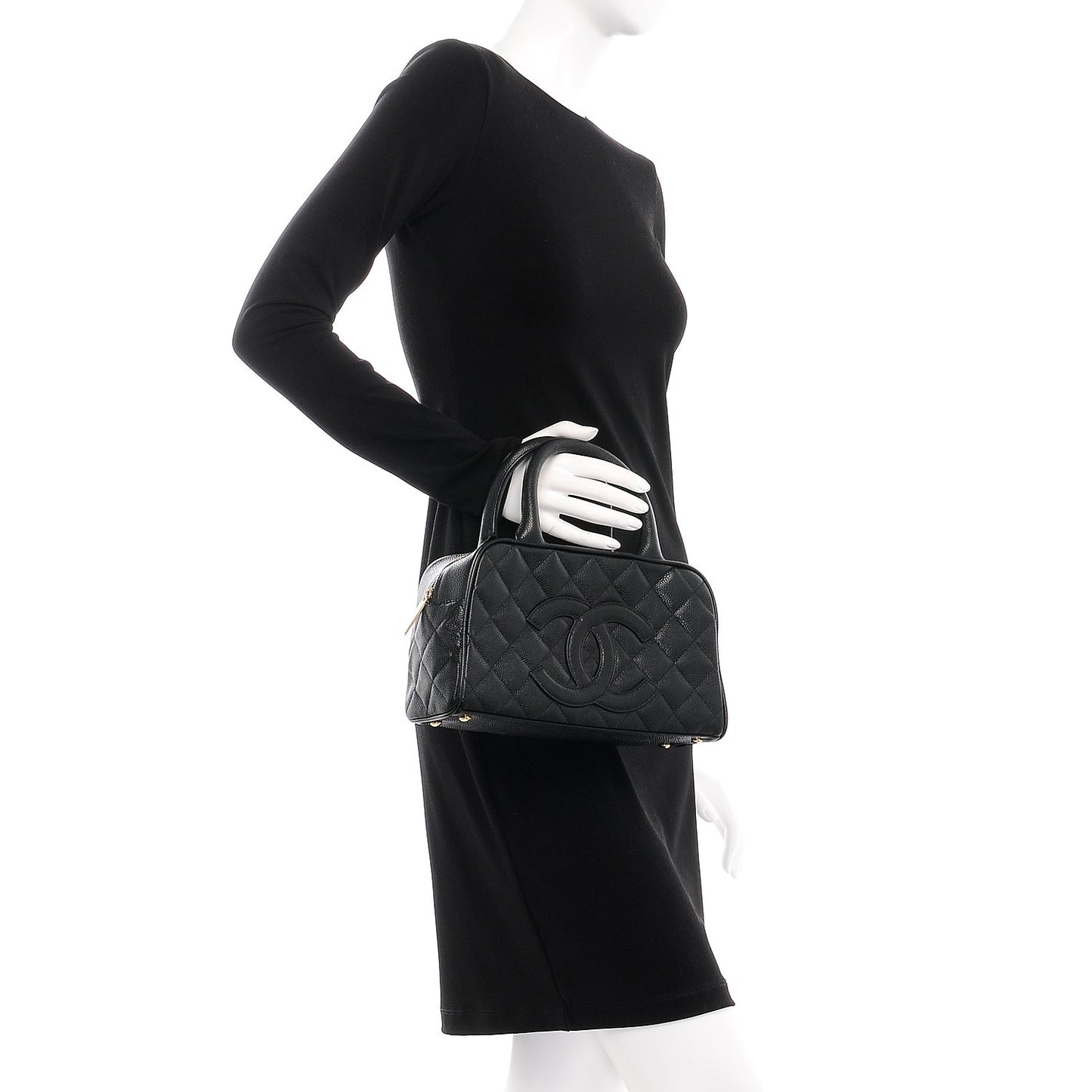 Caviar Quilted Small Bowler Black