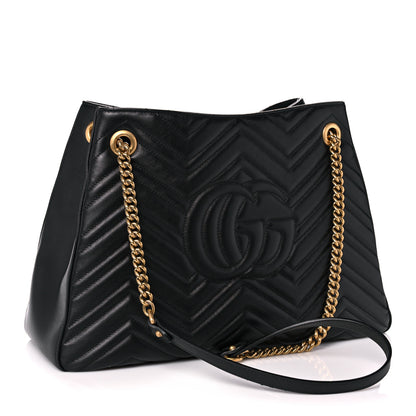 Gucci Calfskin Matelasse Medium GG Marmont Shoulder Tote Bag Black 3 of 16