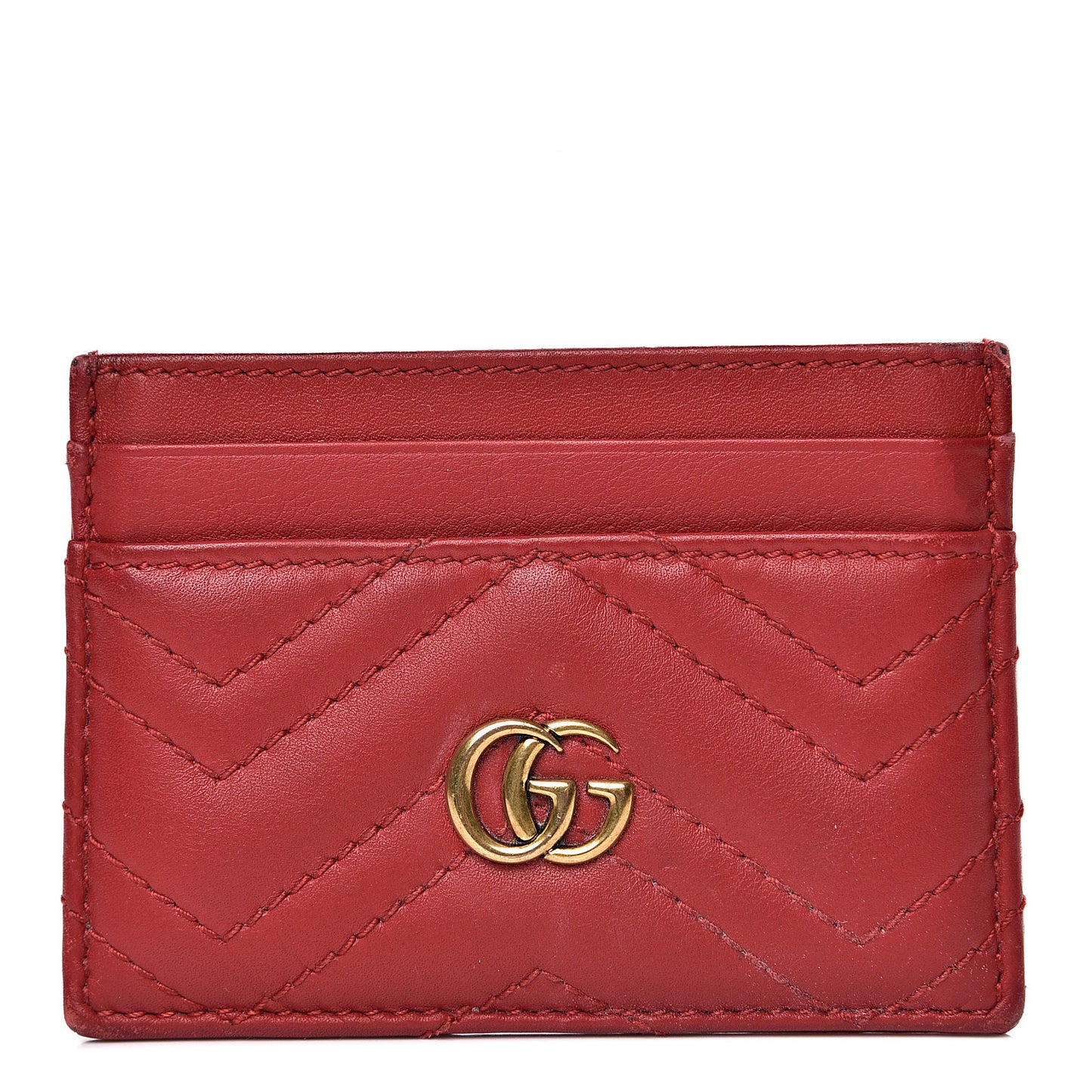 Calfskin Matelasse GG Marmont Card Holder Hibiscus Red