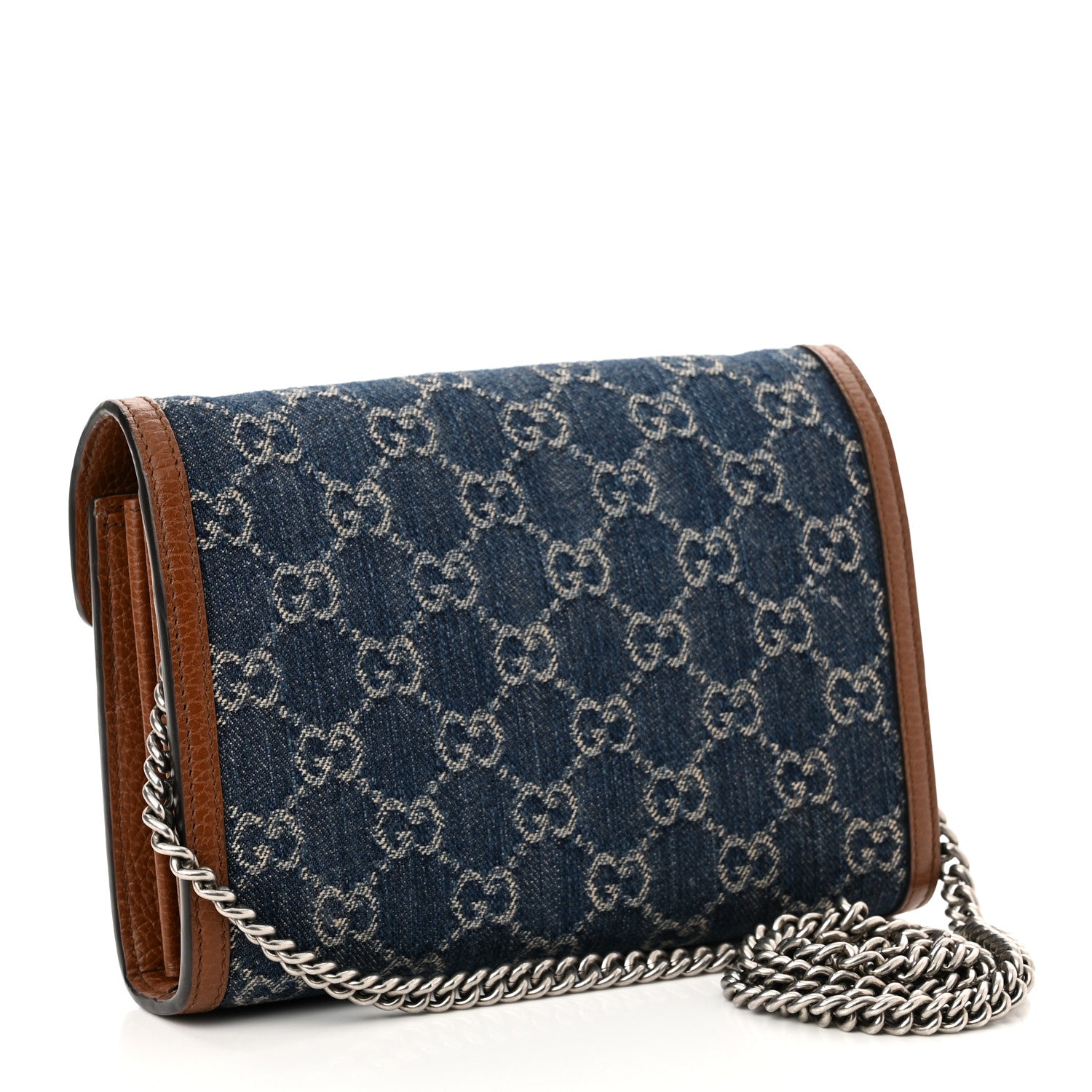 Gucci New Denim GG Monogram Dollar Calfskin Enamel Mini Dionysus Chain Wallet Blue Tea Cuir Epilog Electric Blue 3 of 12