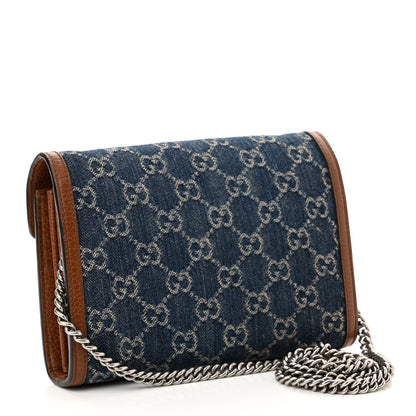 Gucci New Denim GG Monogram Dollar Calfskin Enamel Mini Dionysus Chain Wallet Blue Tea Cuir Epilog Electric Blue 3 of 12