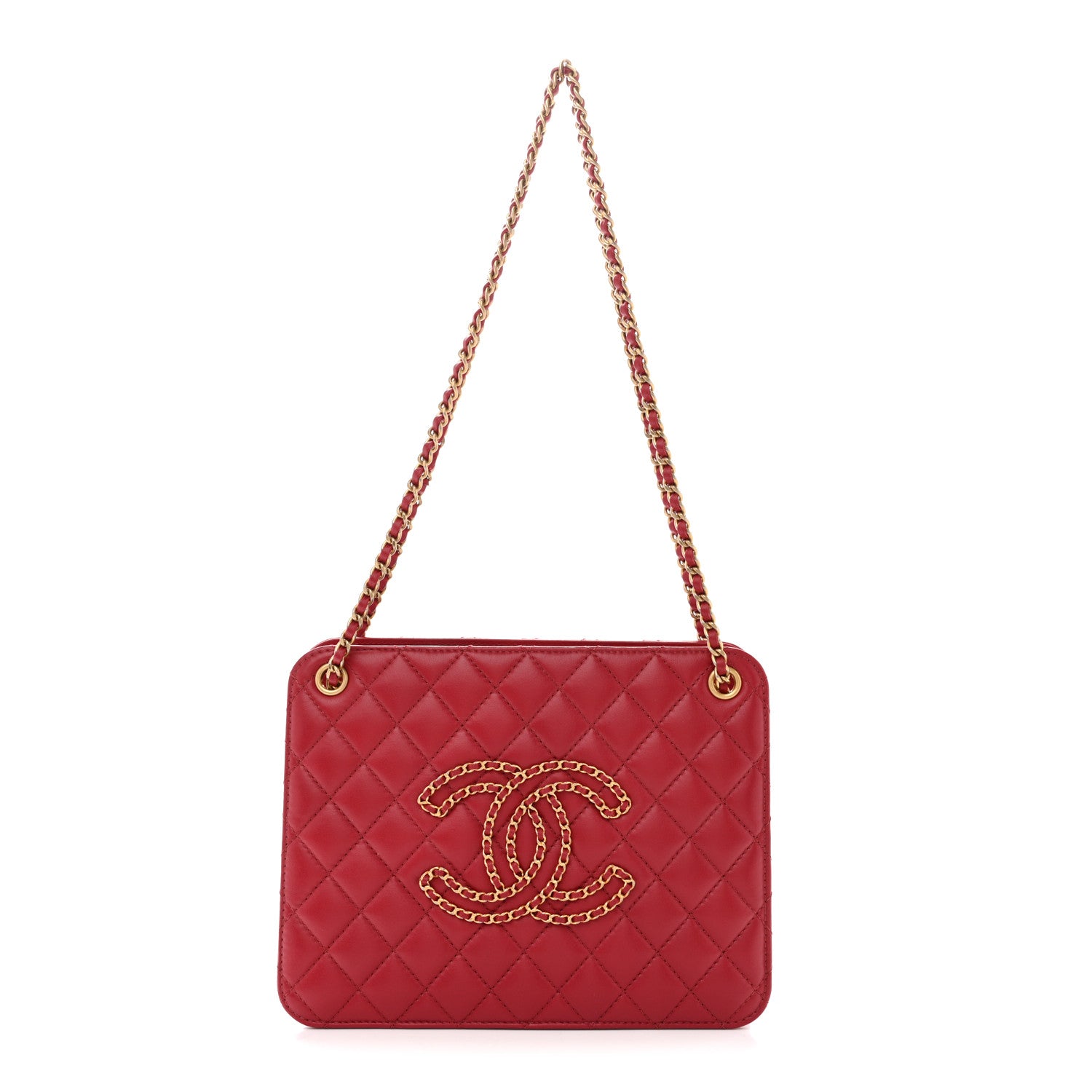 Chanel Calfskin Quilted CC Chain Accordion Tote Red 1 of 12