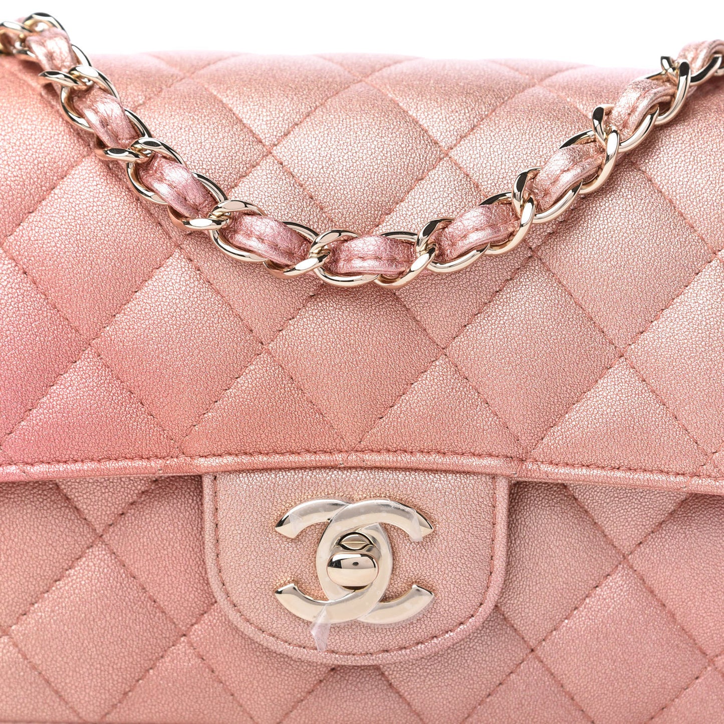 Metallic Lambskin Quilted Ombre Mini Rectangular Flap Pink