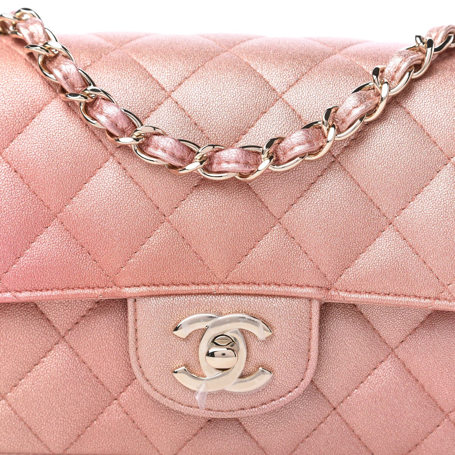 Chanel Metallic Lambskin Quilted Ombre Mini Rectangular Flap Pink 10 of 11