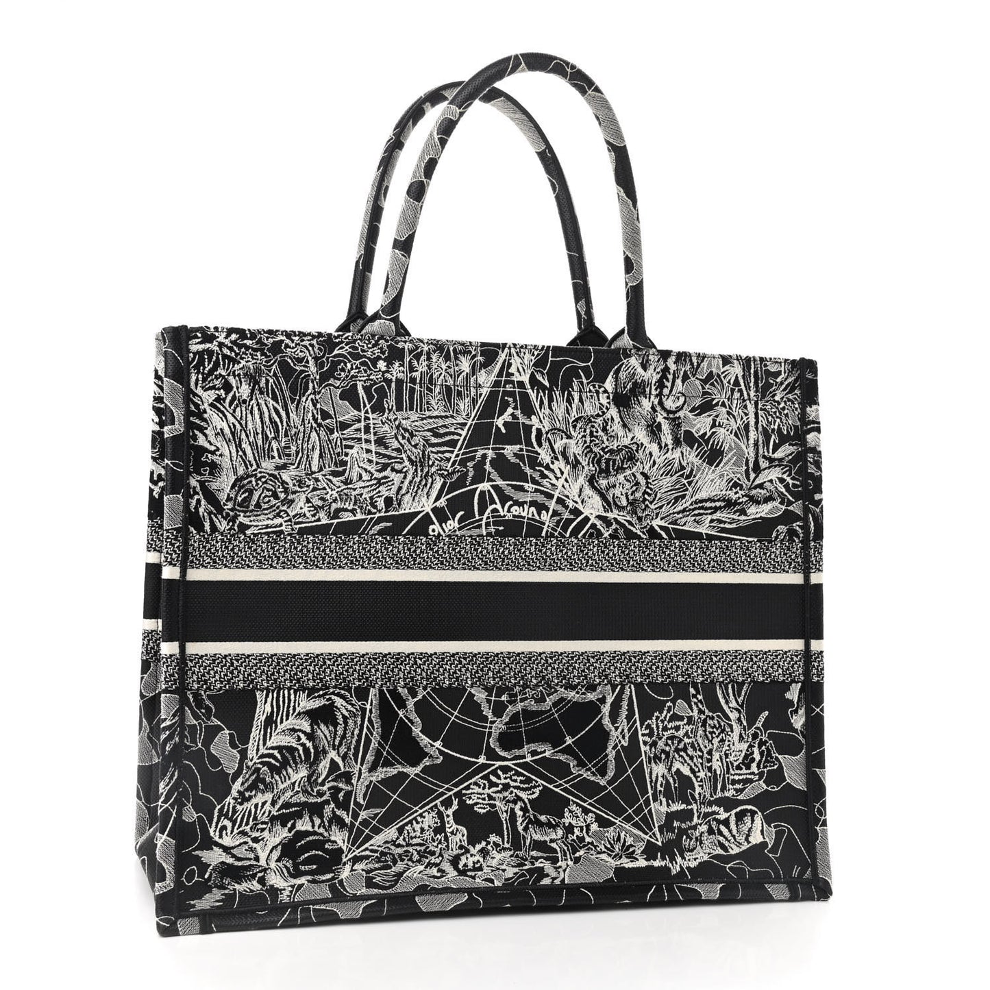 Canvas Embroidered Large Around The World Book Tote Black White