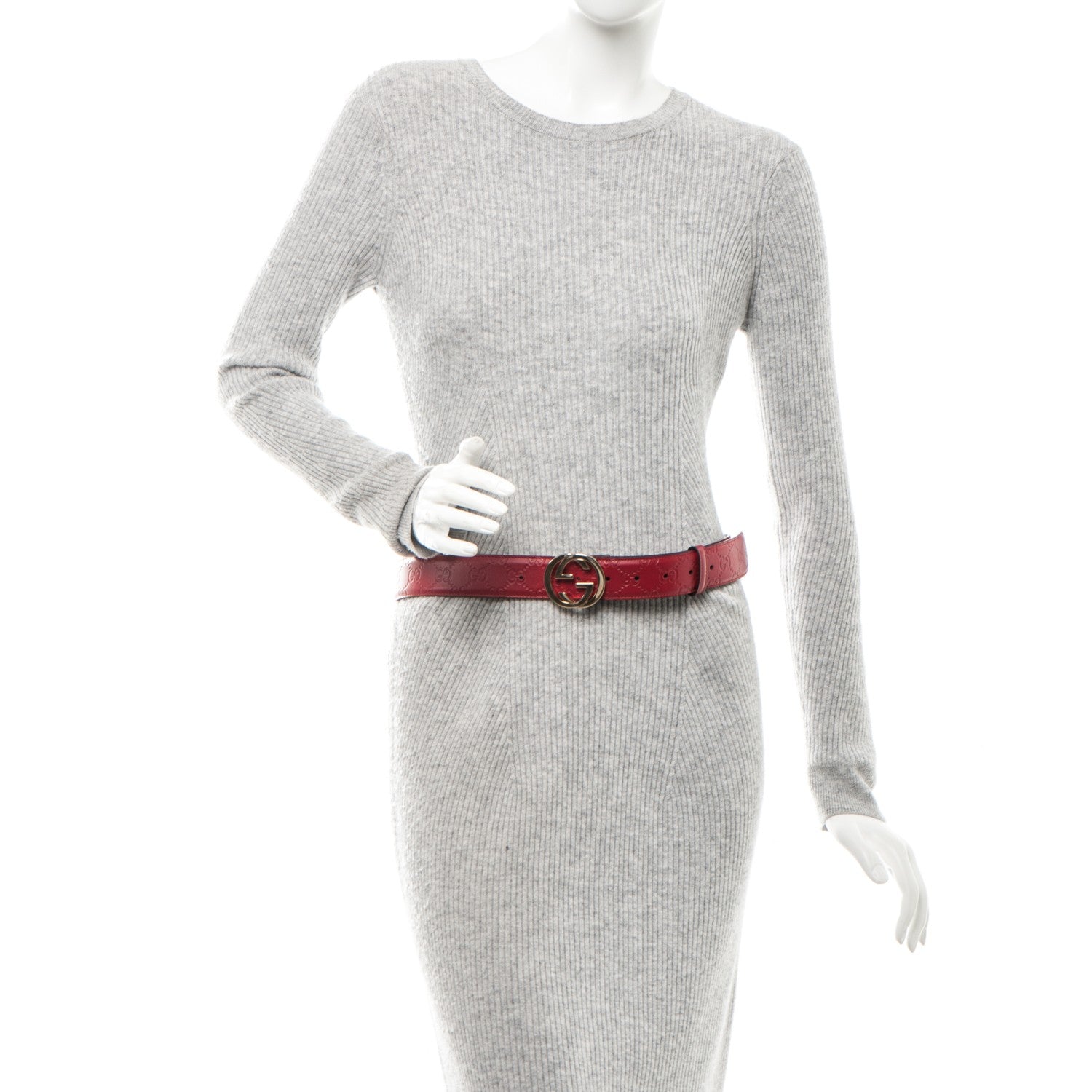 Gucci Guccissima Signature Interlocking G 37mm Belt 90 36 Hibiscus Red 2 of 5