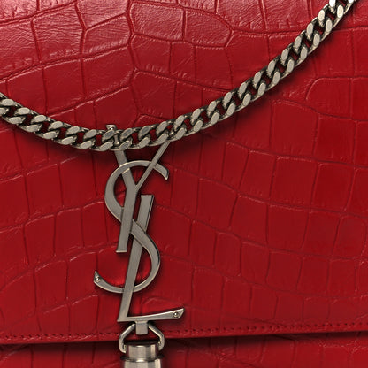 Saint Laurent Calfskin Crocodile Embossed Medium Classic Monogram Kate Tassel Satchel New Red 9 of 11