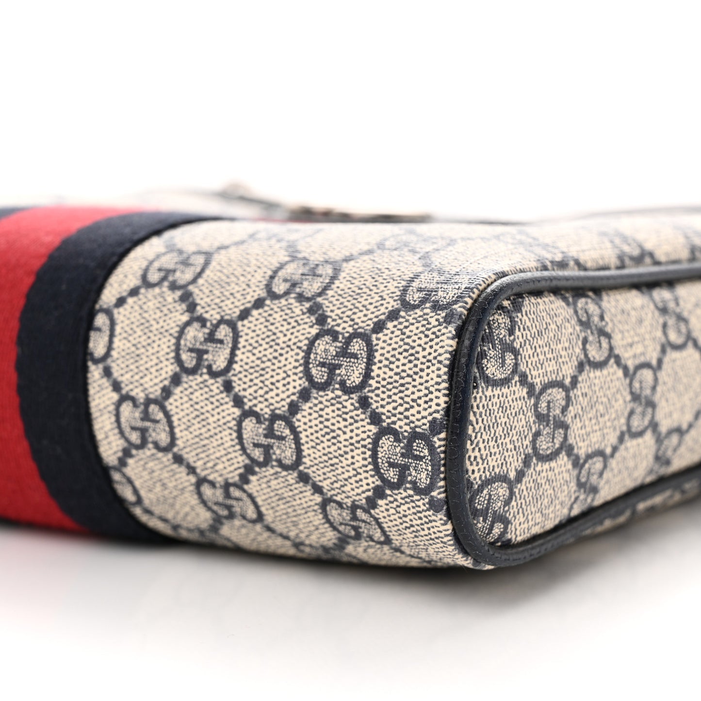 GG Supreme Monogram Textured Dollar Calfskin Web Small Ophidia Messenger Bag Beige Blue