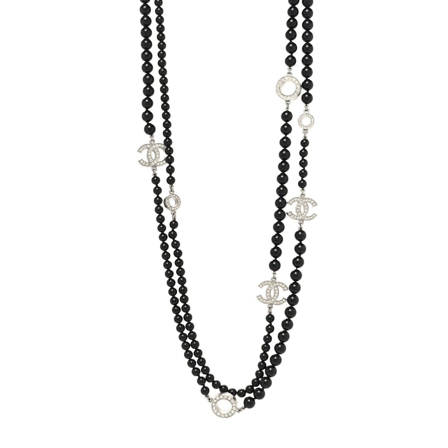 Chanel Ruthenium Crystal Baguette Pearl Beaded CC Long Necklace Black 1 of 6