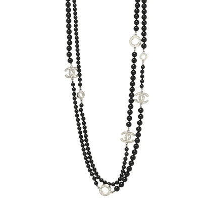 Chanel Ruthenium Crystal Baguette Pearl Beaded CC Long Necklace Black 1 of 6