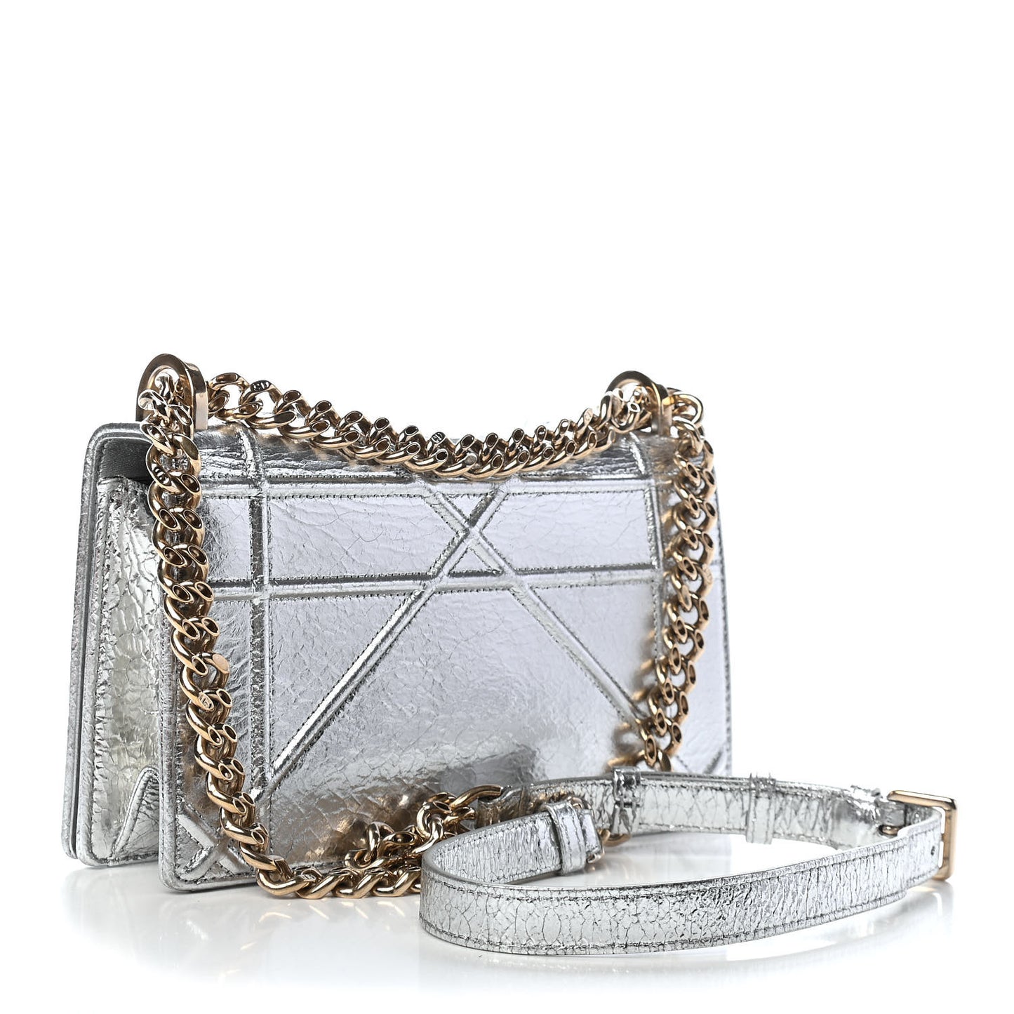 Metallic Ceramic Effect Deerskin Small Diorama Flap Bag Silver