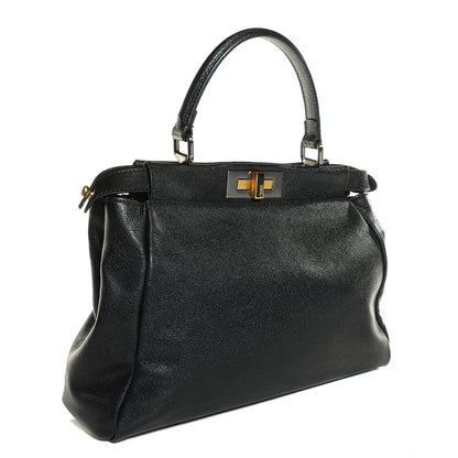 Fendi Goatskin Zucca Medium Peekaboo Iconic Satchel Black Tobacco 3 of 10