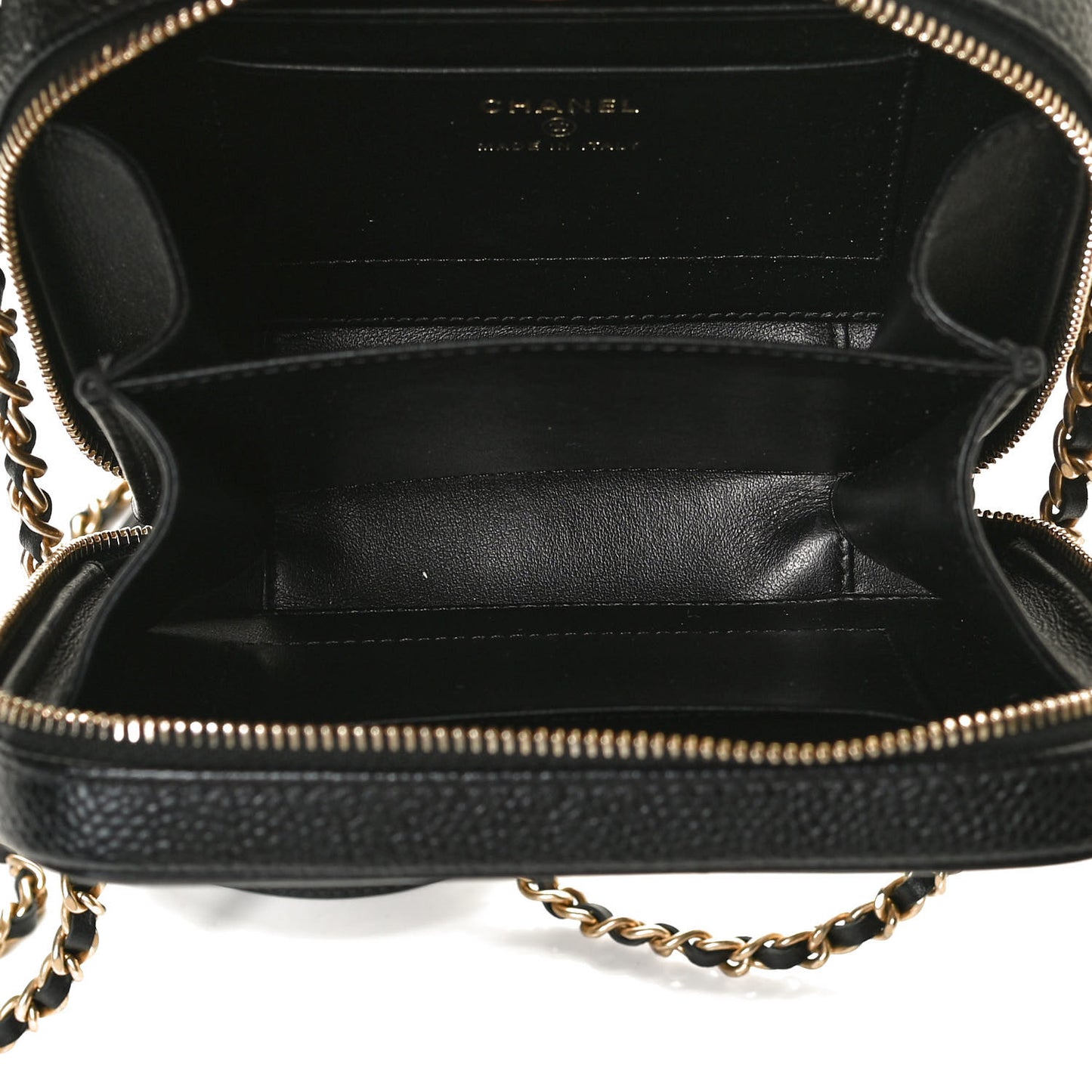 Caviar Quilted CC Filigree Vanity Clutch With Chain Black