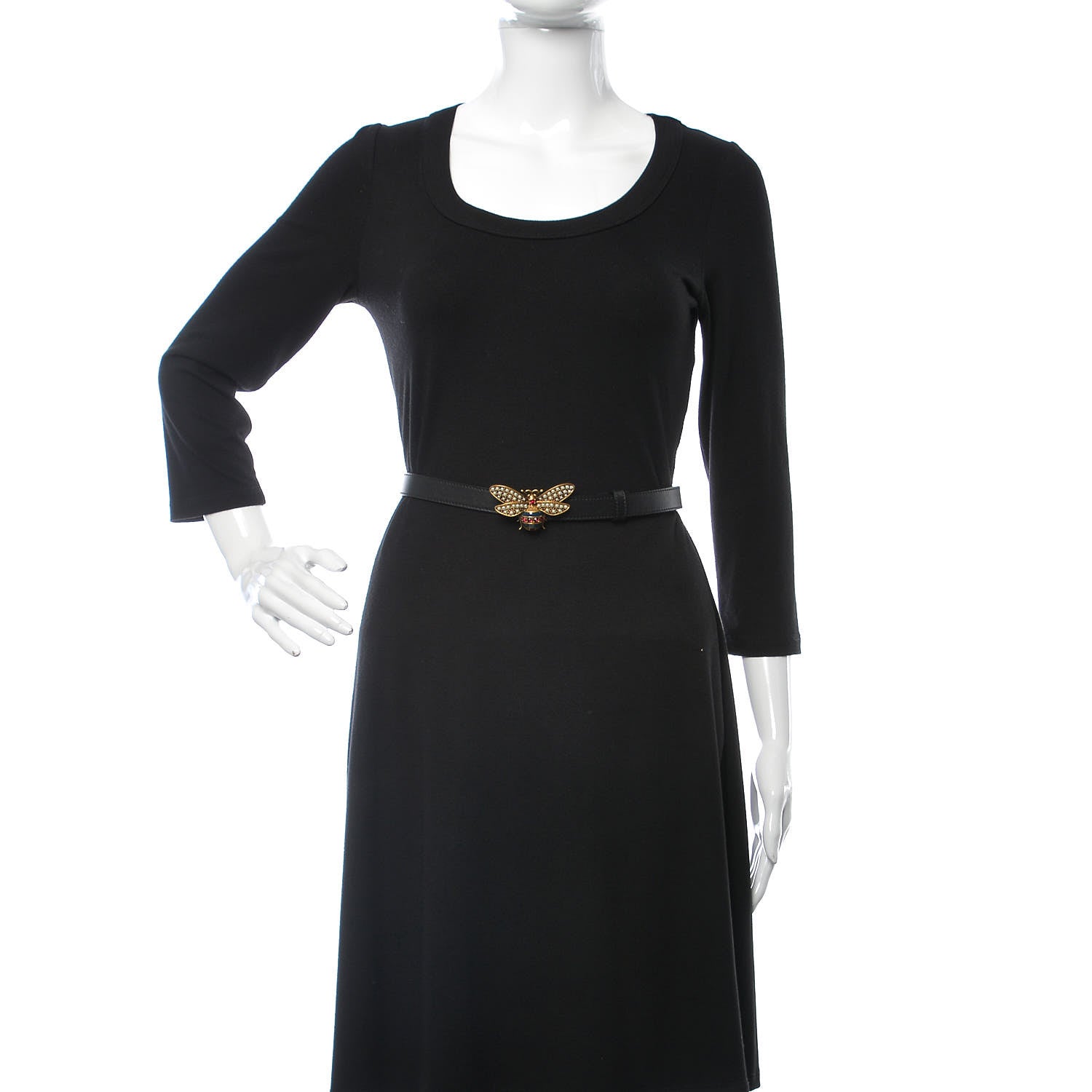 Gucci Calfskin Queen Margaret Bee Belt 90 36 Black 2 of 8