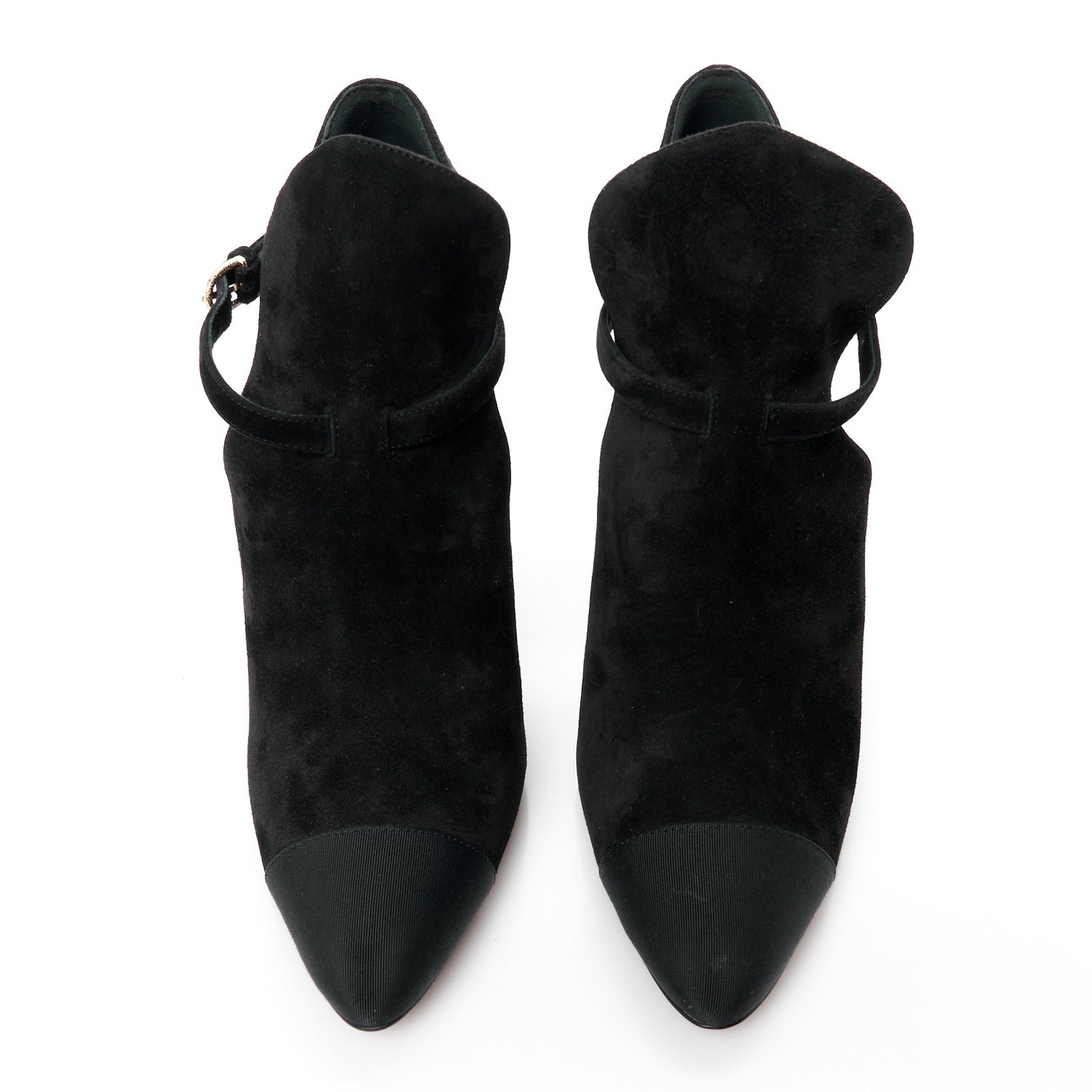 Suede Calfskin Grosgrain Cut Out Pumps 40.5 Black