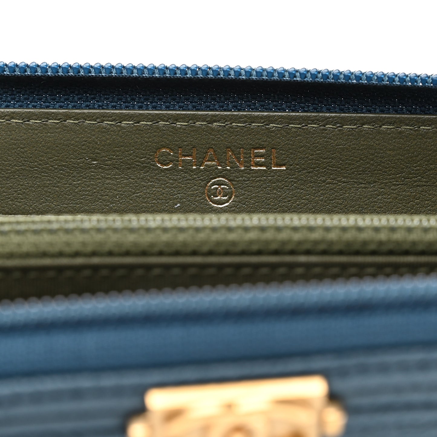 Caviar Quilted Boy Small Zip Around Wallet Blue