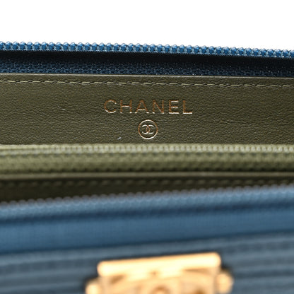 Chanel Caviar Quilted Boy Small Zip Around Wallet Blue 6 of 9