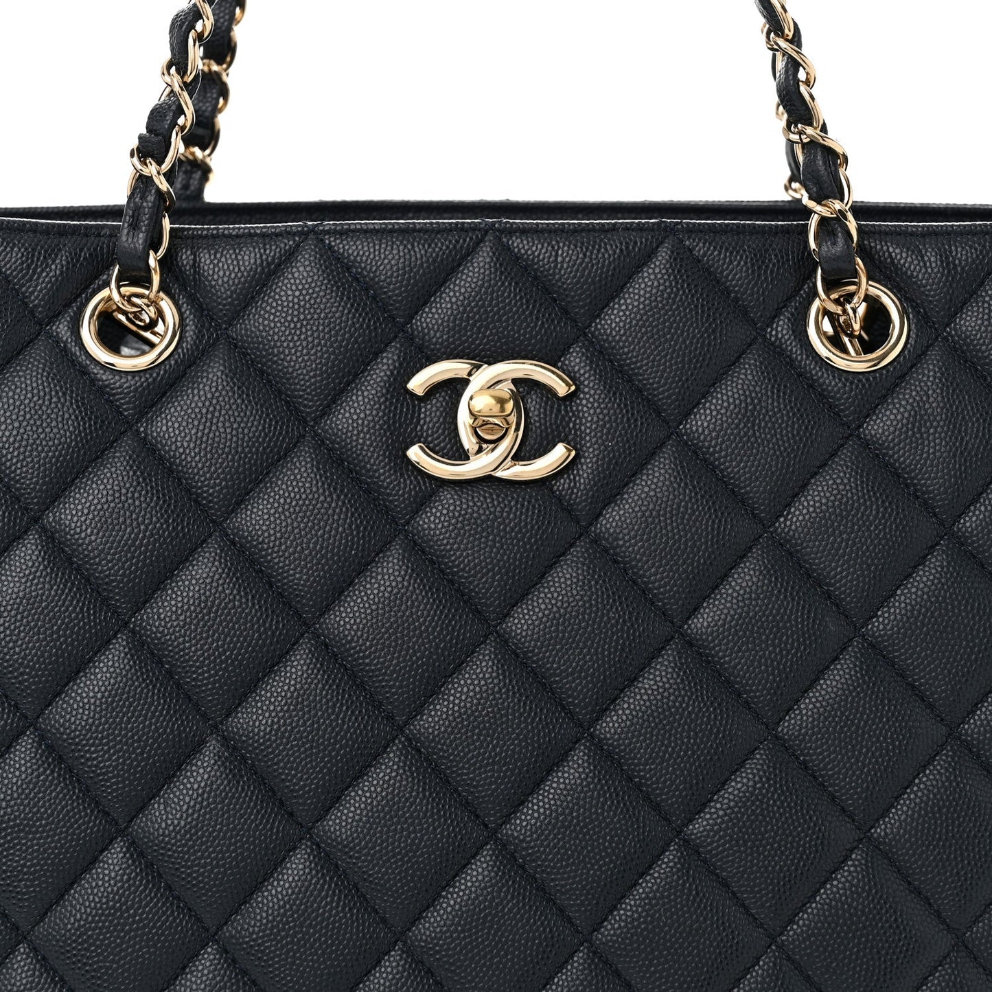 Caviar Quilted Large CC Shopping Tote Navy