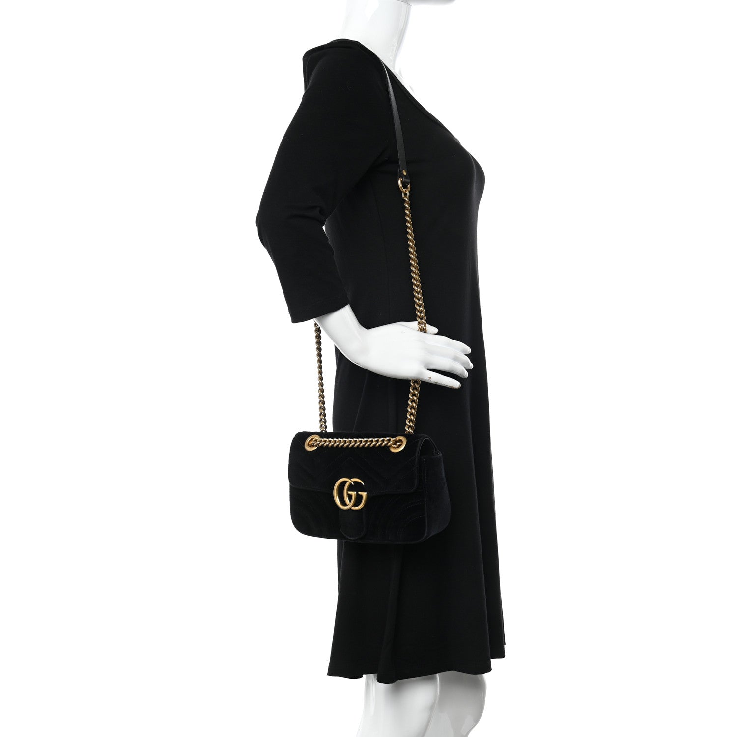 Gucci Velvet Matelasse Mini GG Marmont Shoulder Bag Black 2 of 11