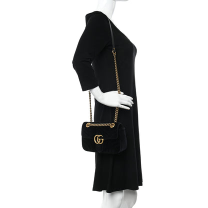 Gucci Velvet Matelasse Mini GG Marmont Shoulder Bag Black 2 of 11