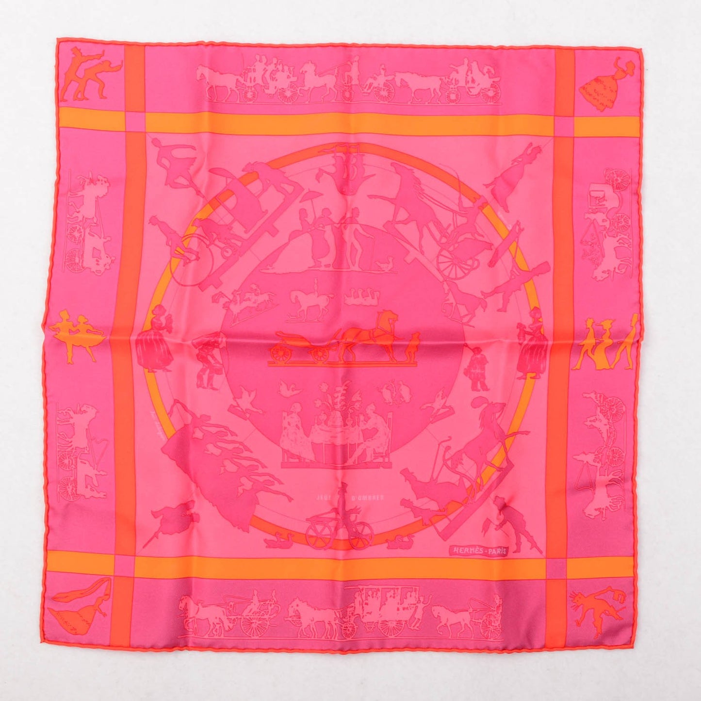 Silk Jeux D'ombres Pocket Square Scarf Orange Prune Vieux Rose